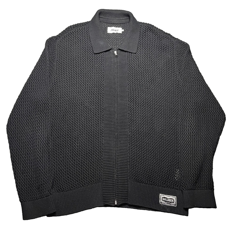 Palace Skateboards Crochet Knit Sweater Cardigan Black Men's Large RARE Full Zip